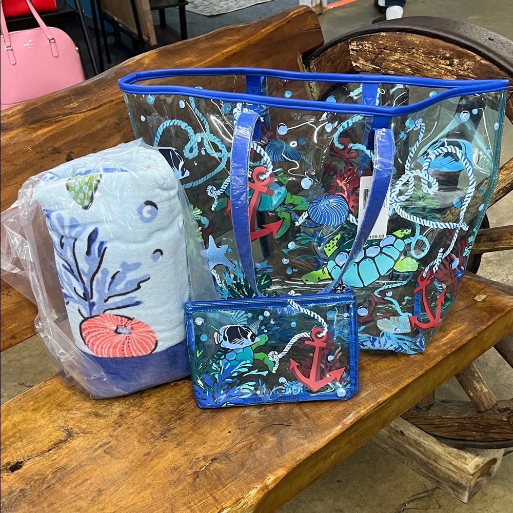 Vera Bradley Clear Tote with Sea Life and Blue Handles NWTS